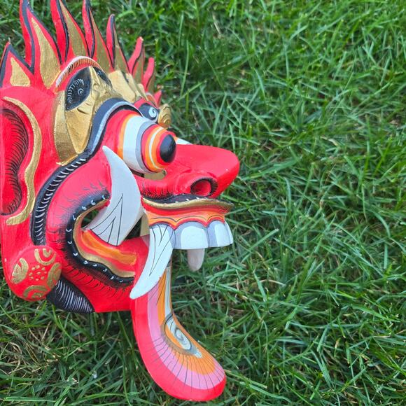 Vintage Indonesian Bali Rangda Hand Carved Wooden Mask Mythology Wall Art - Picture 2 of 16